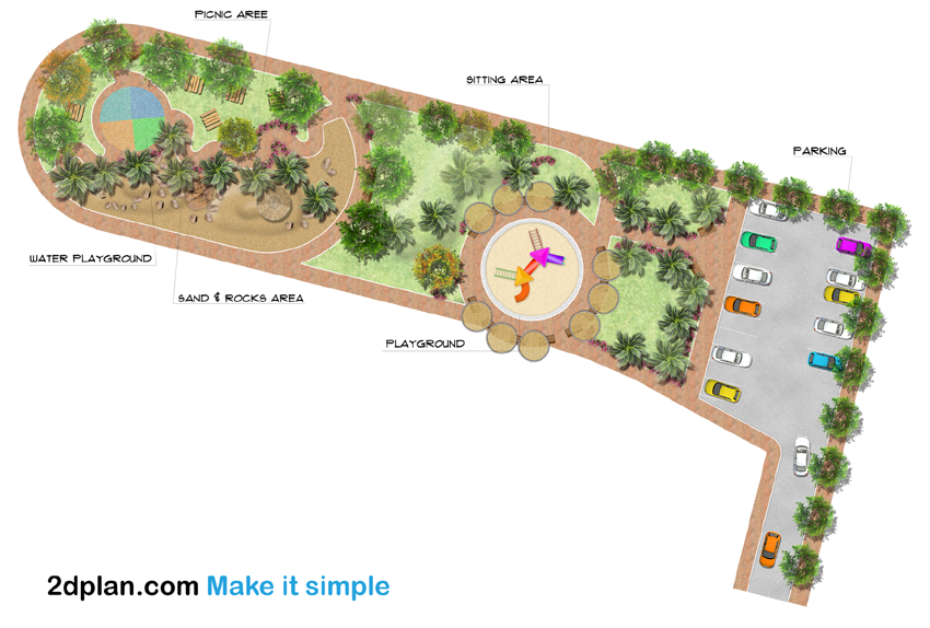 Playground landscape rendering plan made by using Landscape V2 symbols 